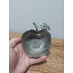 Vintage Silverplate Apple Dish Jewelry Candy Trinket Apple Shape *Heavy Tarnish*